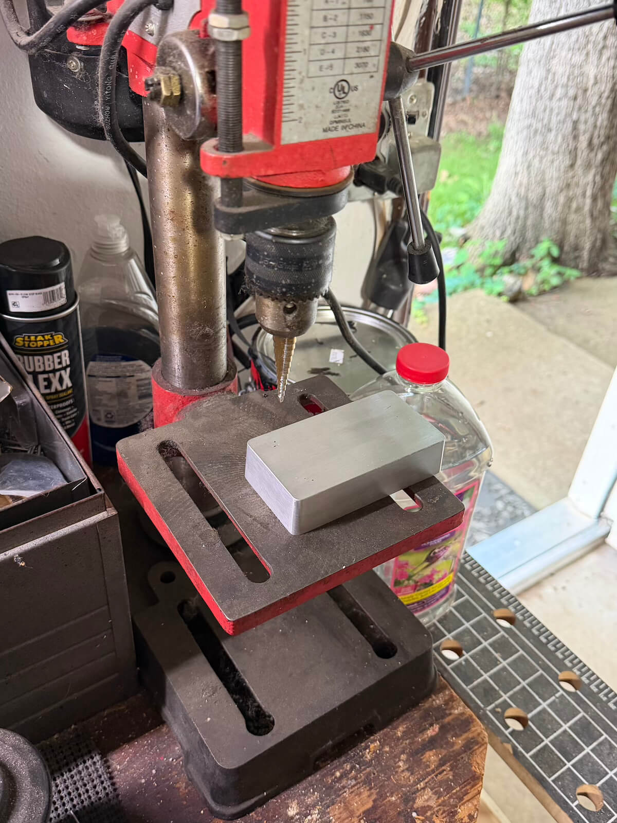 Pedal enclosure being drilled for Green Screamer controls