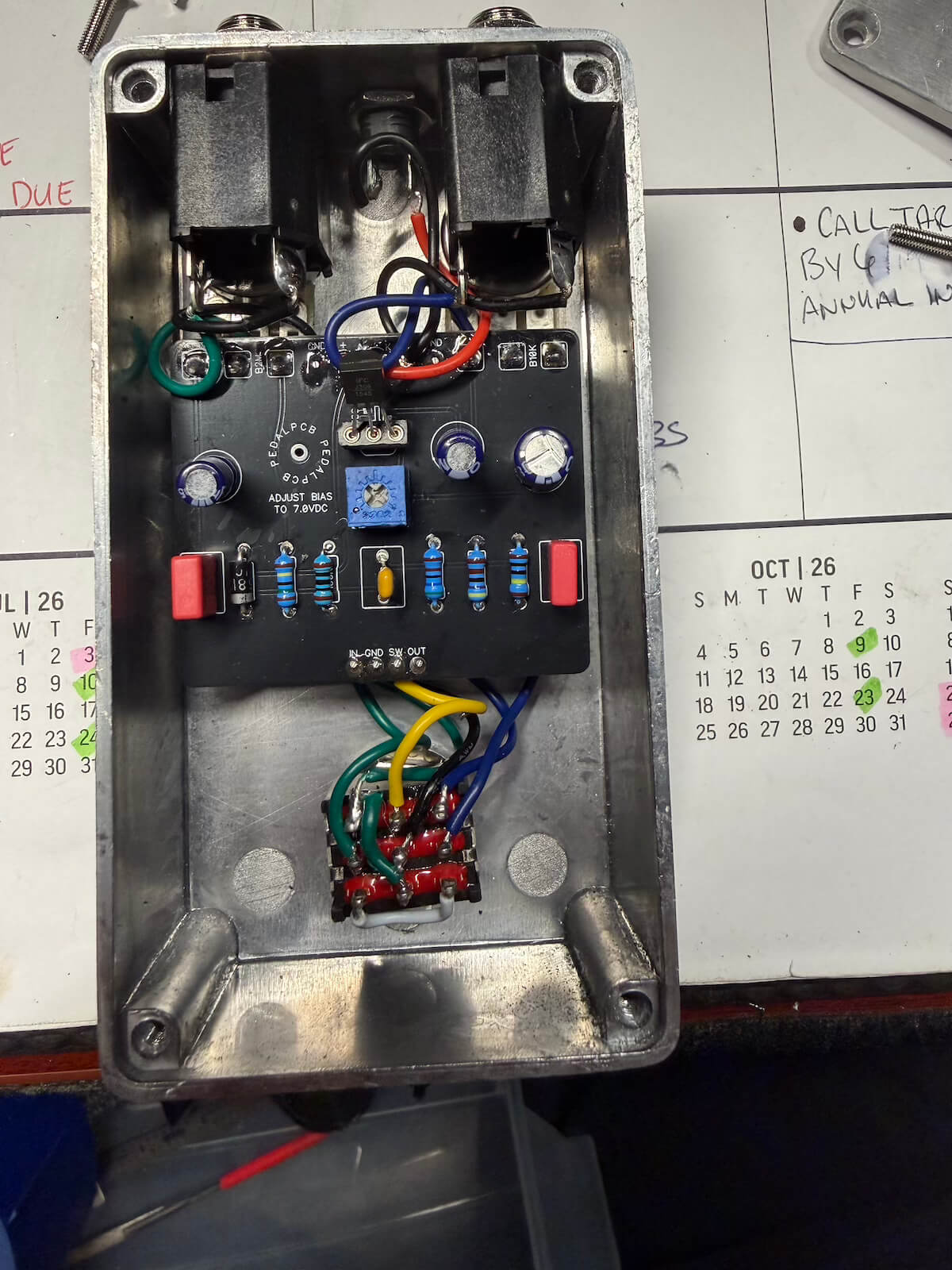 Green Screamer electronics wired inside enclosure