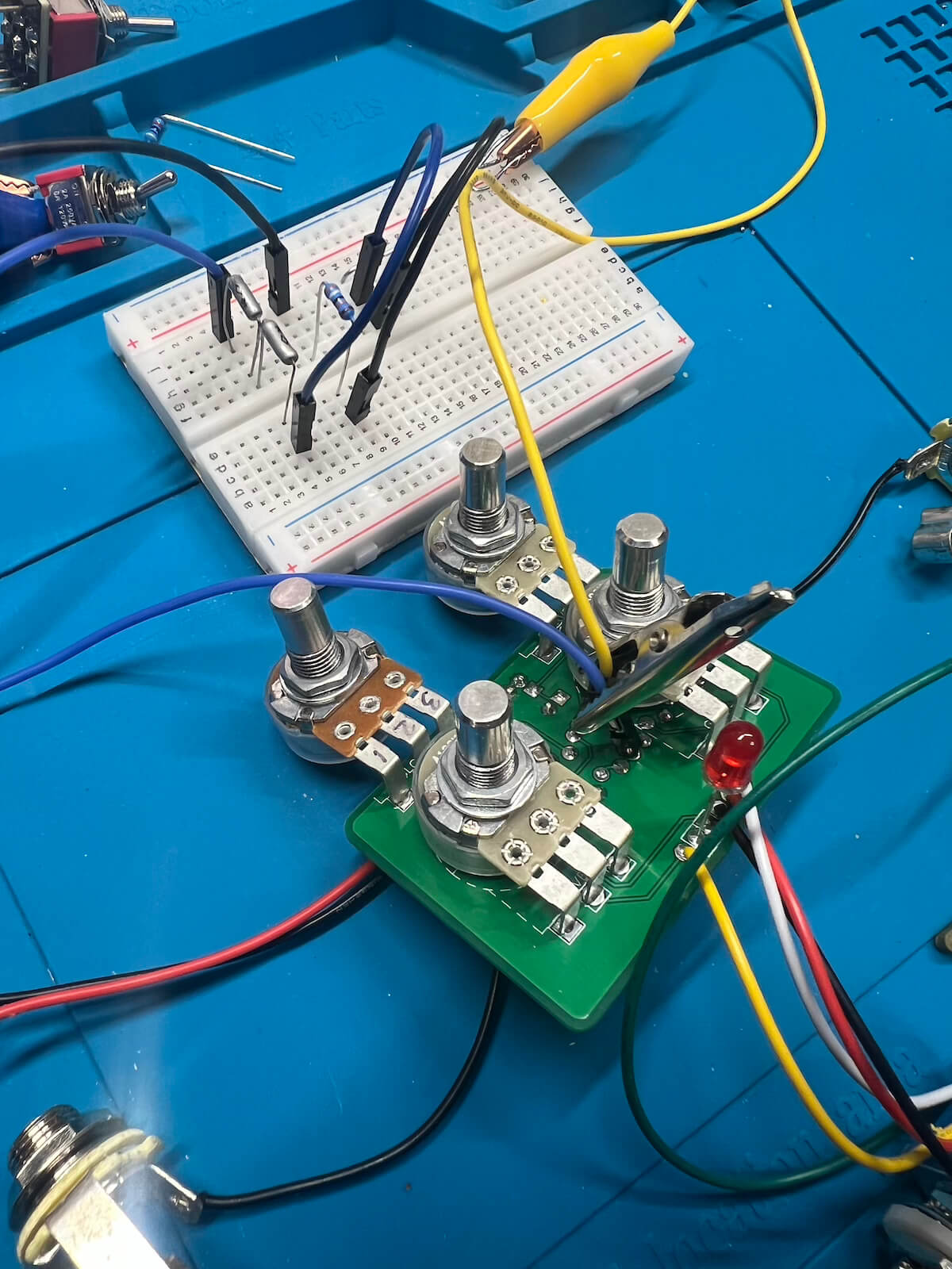 Filter EQ circuit being tested during construction