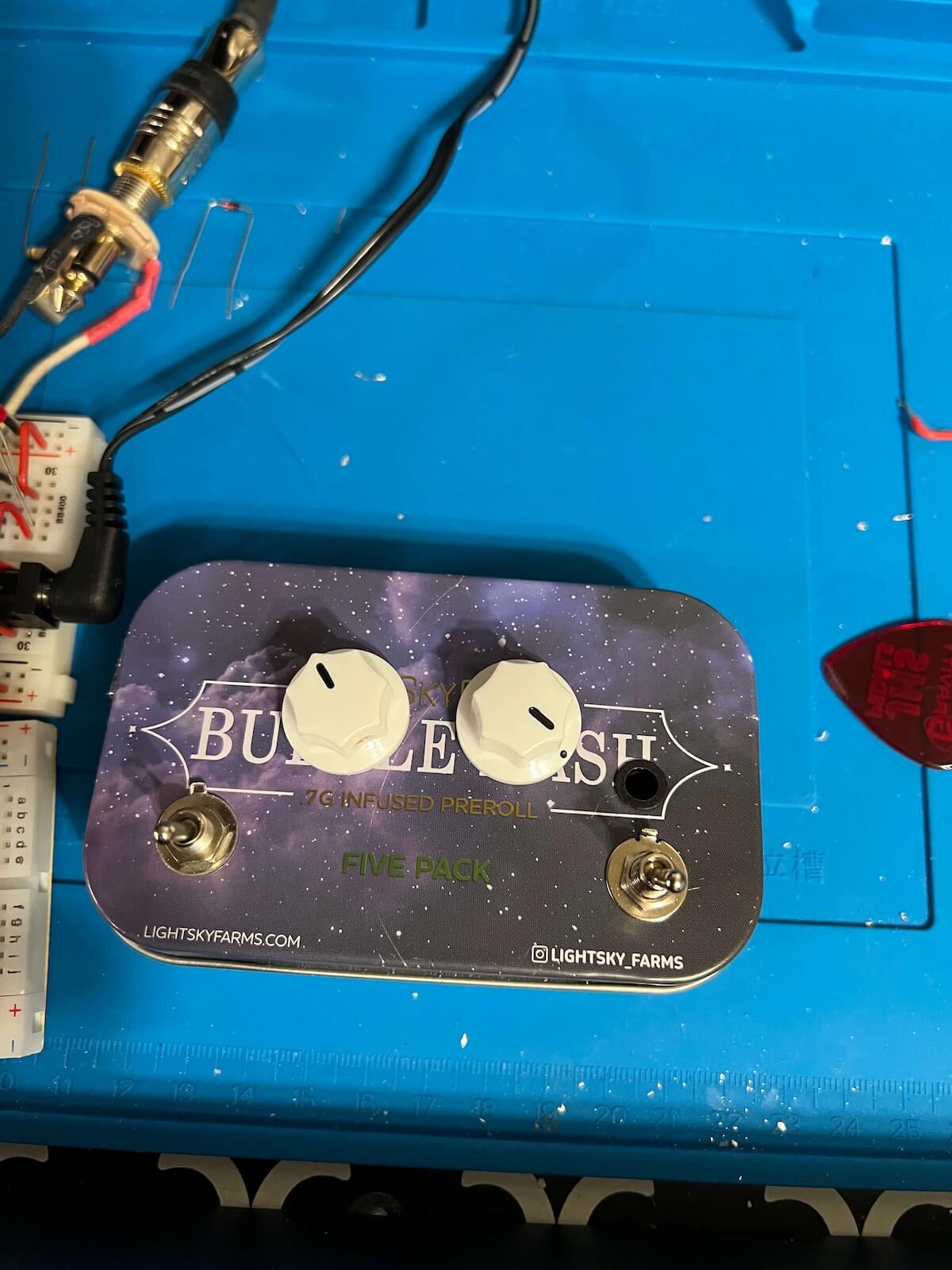 Tin enclosure mocked up with two level controls and switches