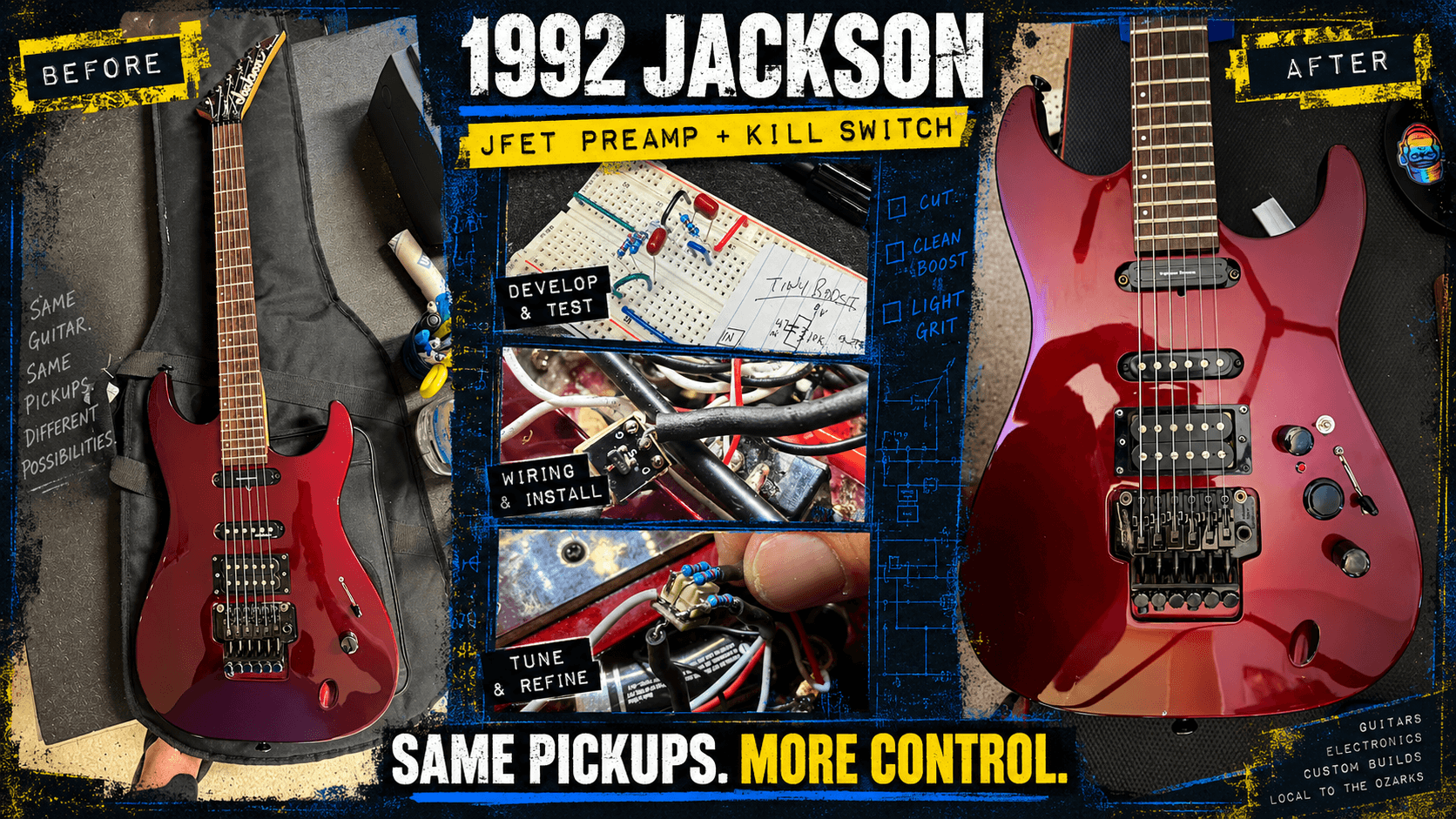 1992 Jackson guitar with custom JFET preamp and momentary kill switch
