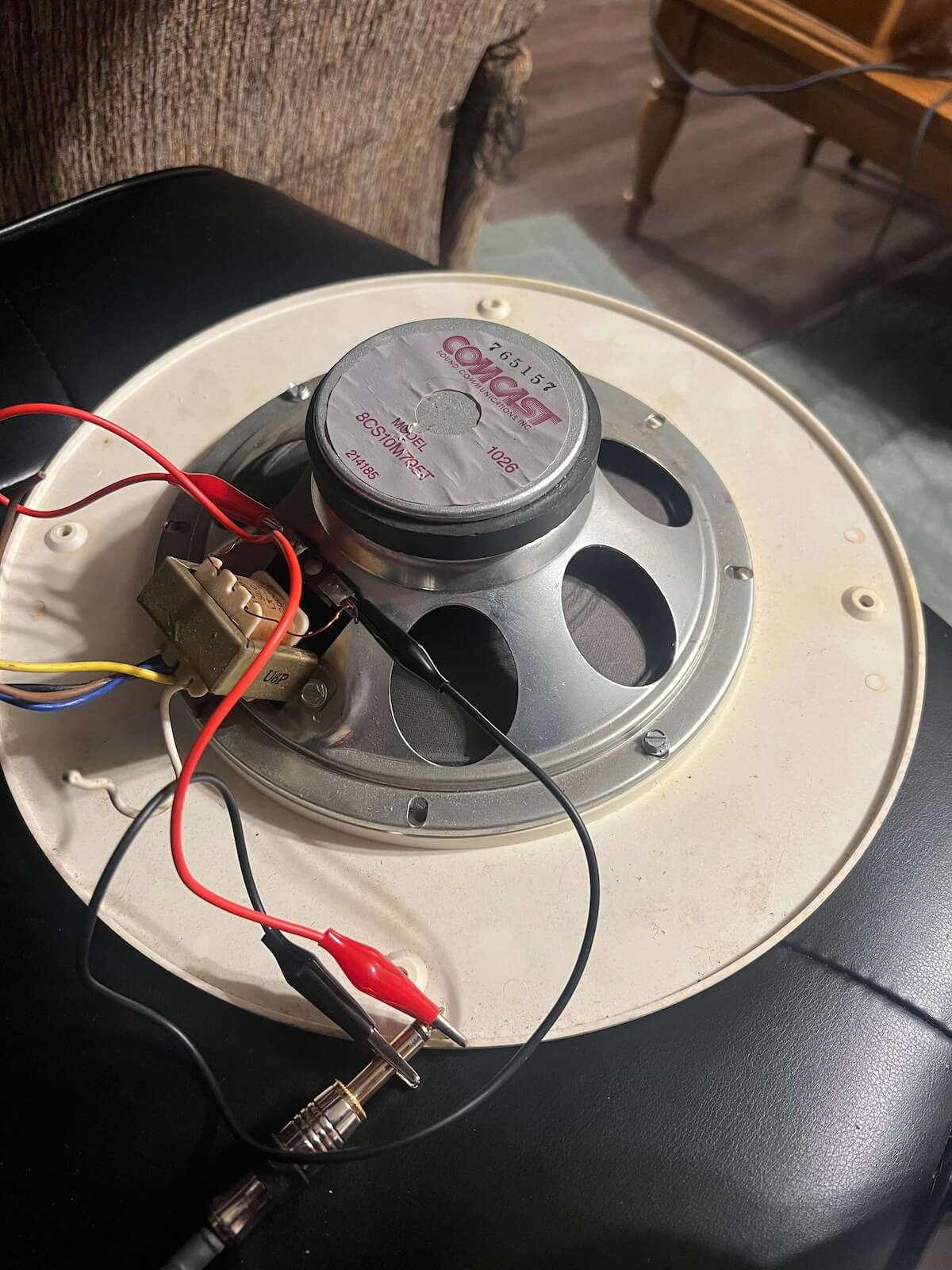 Salvaged Quam 8-ohm PA speaker removed from an old department store wall