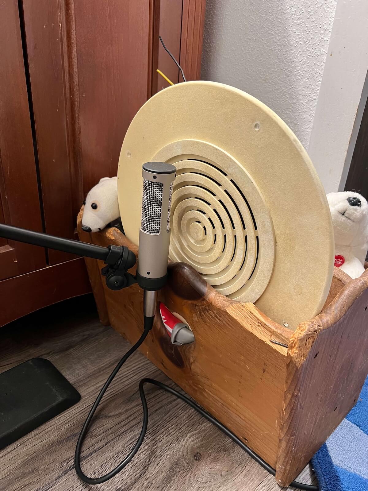 Salvaged PA speaker being tested before cabinet construction