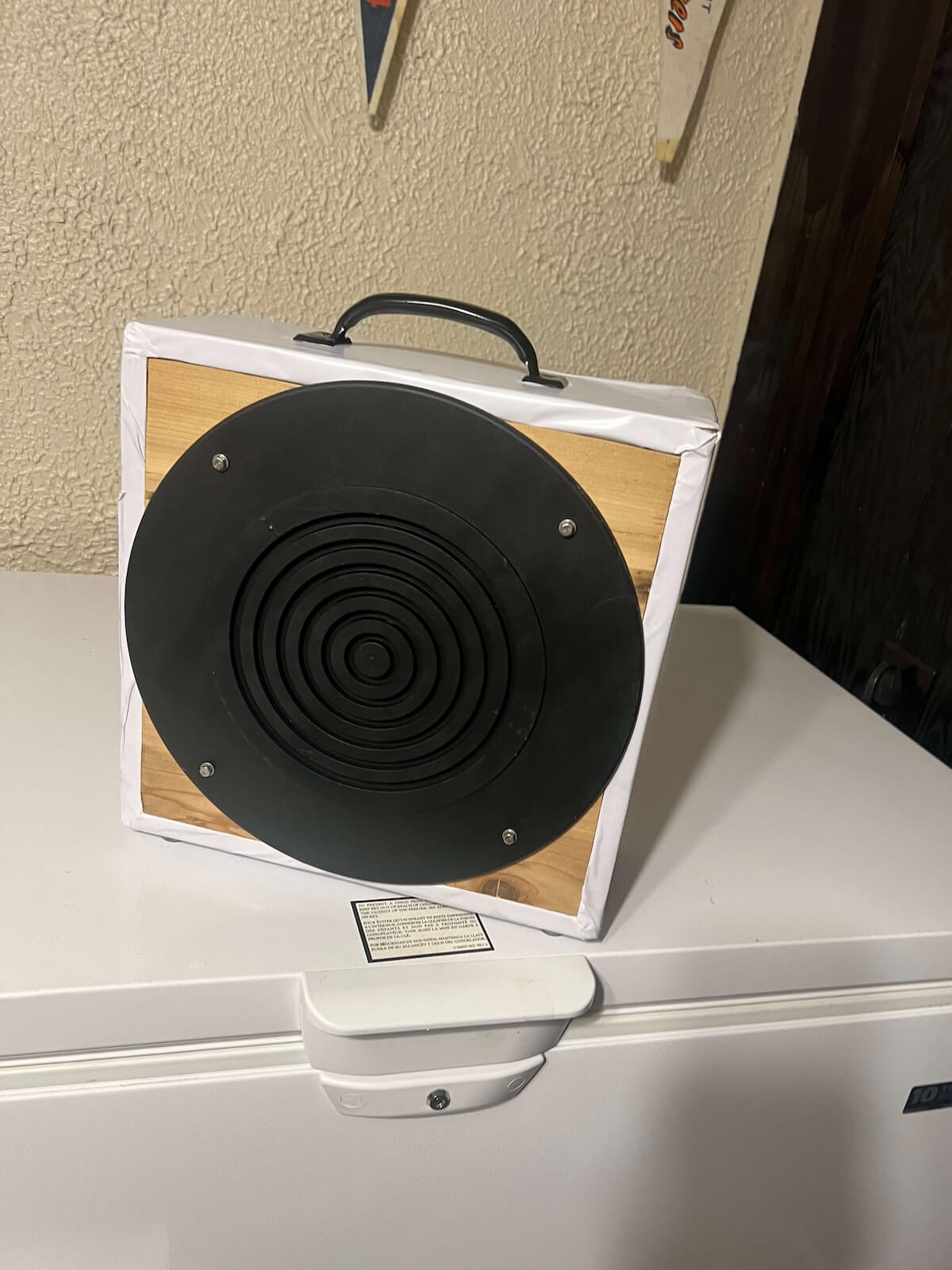 Portable speaker cabinet during early construction