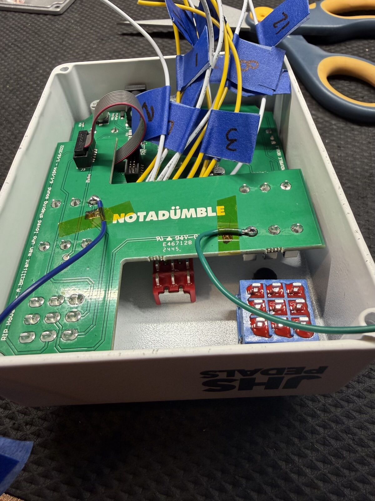 Labeled Notadumble modification wires during assembly